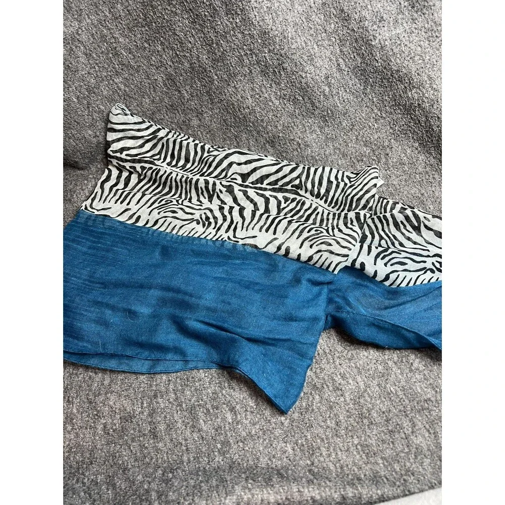 Teal and Zebra Printed Women's Scarf Lightweight Polyester With Fringe